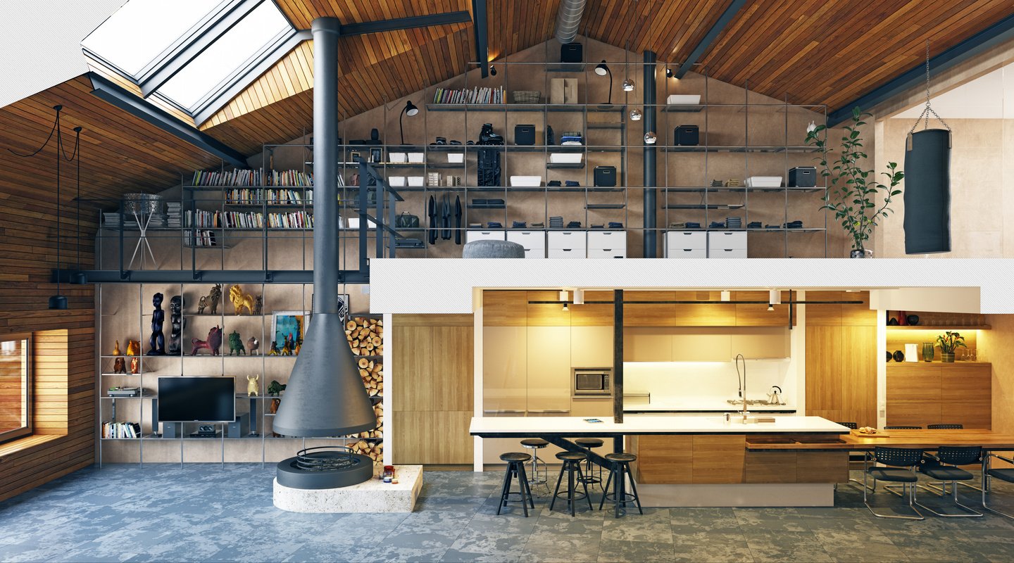 Modern Loft Living Room Interior.